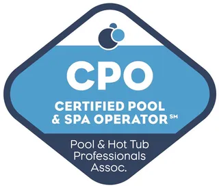 Sello de certificación CPO: Certified Pool & Spa Operator, Pool & Hot Tub Professionals Assoc.